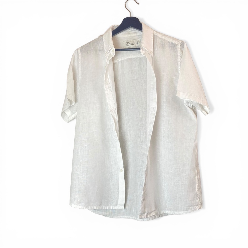 Abercrombie & Fitch 100% Linen Short Sleeve Shirt In White Size S - Picture 3 of 9